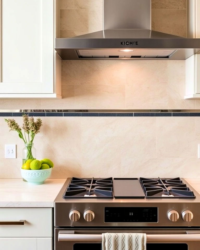 accent banding into travertine backsplash - 15 Travertine Kitchen Backsplash Ideas