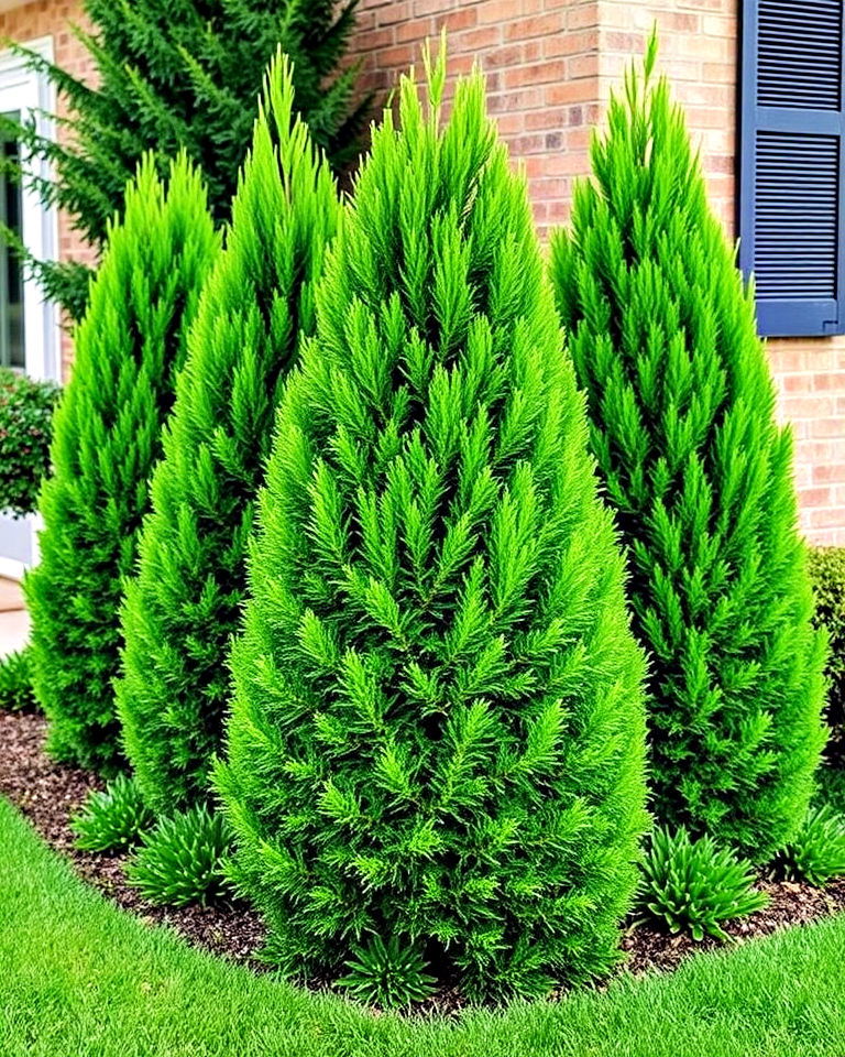 accent corners with emerald green arborvitae - 25 Front Yard Evergreen Landscaping Ideas