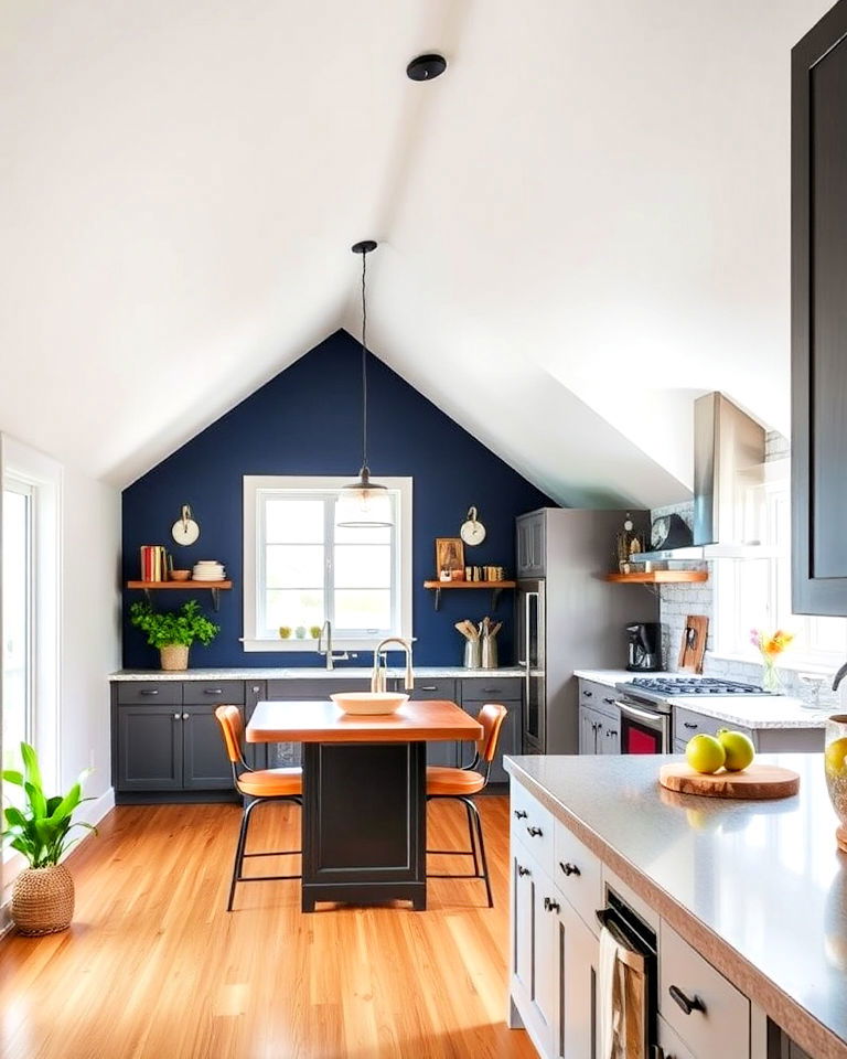 accent walls kitchen to highlight angles - 15 Sloped Ceiling Kitchen Ideas