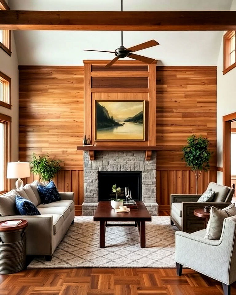accent walls with wood paneling - 25 Craftsman Living Room Ideas