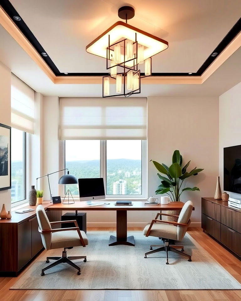 across the ceiling add statement lighting home office - 25 Contemporary Home Office Ideas
