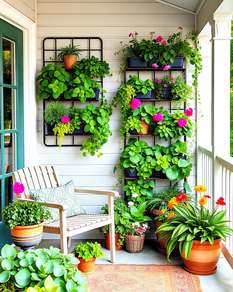 add a burst of greenery with vertical gardens - 25 Summer Front Porch Decor Ideas