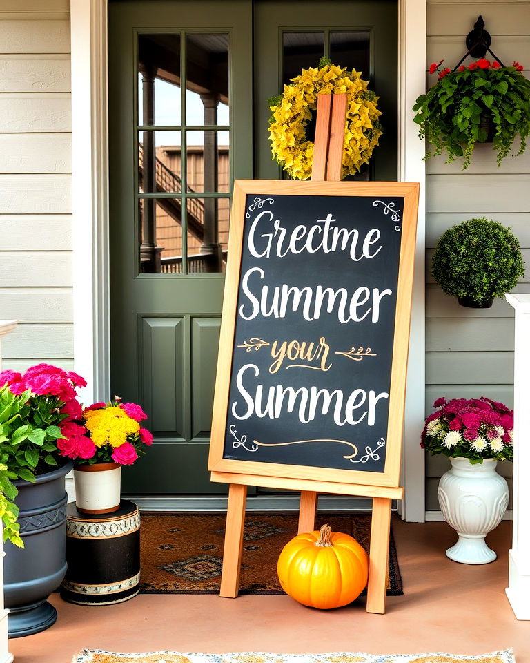 add a chalkboard welcome sign porch - 25 Summer Front Porch Decor Ideas