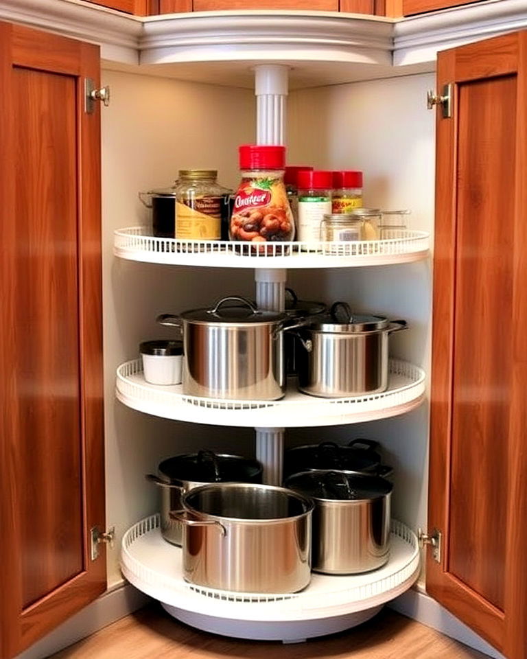 add a lazy susan for a multi tiered design - 15 Awkward Kitchen Corner Ideas