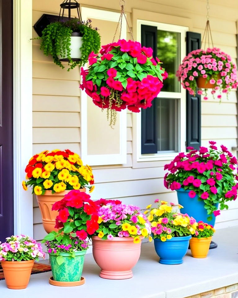 add a pop of color with planters - 25 Summer Front Porch Decor Ideas