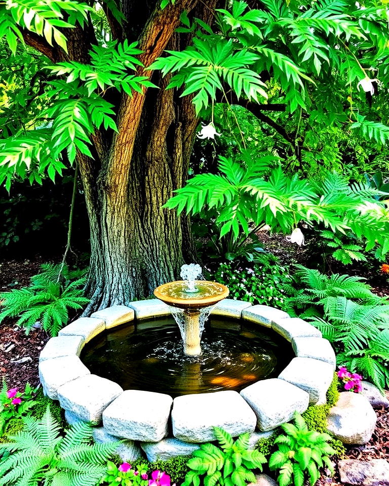 add a water feature near trees - 25 Tree Landscaping Ideas