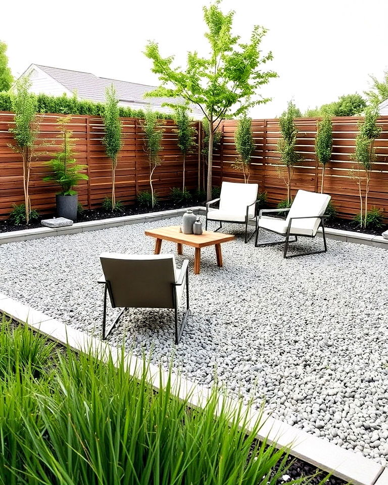 add an open gravel seating area - 20 Minimalist Landscaping Ideas