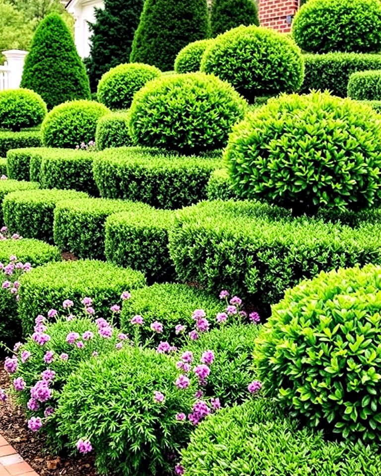 add dimension with tiered boxwood plantings - 25 Boxwood Landscaping Ideas