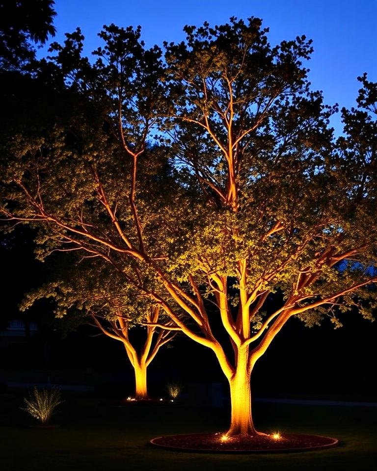 add lighting to highlight trees - 25 Tree Landscaping Ideas