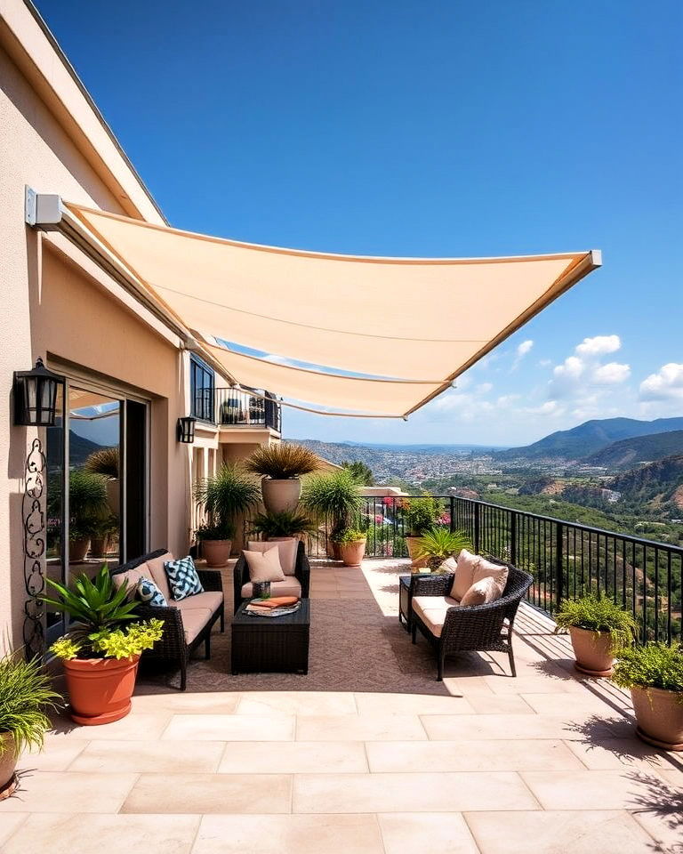 adding shade with canopies or awnings - 30 Terraced Garden Ideas
