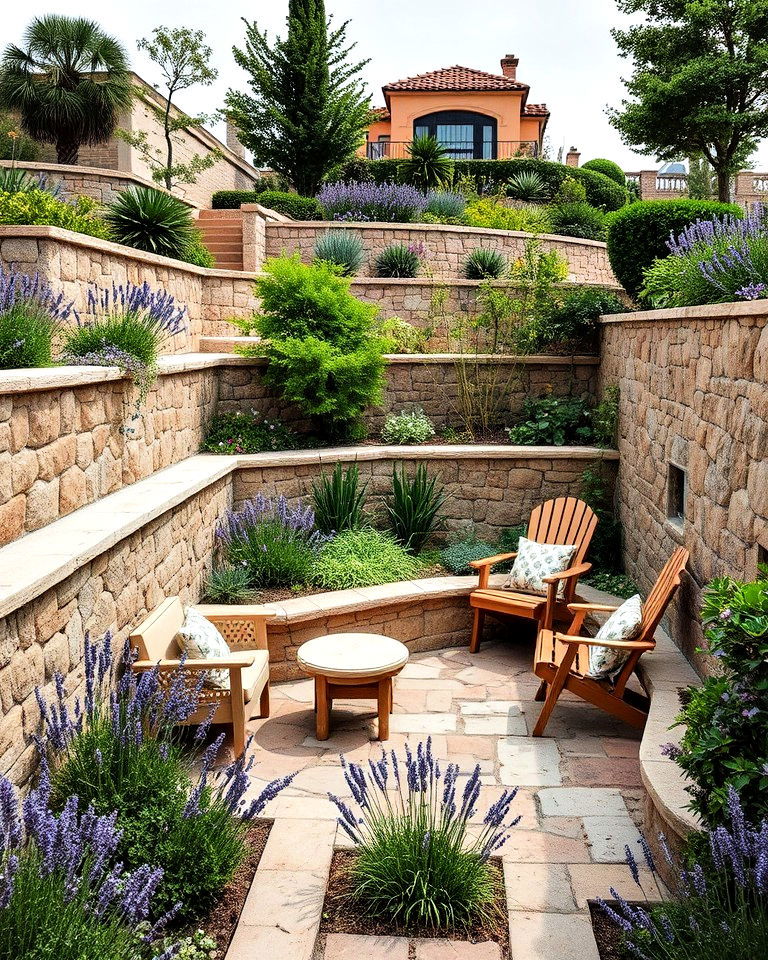 adding small seating nooks - 30 Terraced Garden Ideas