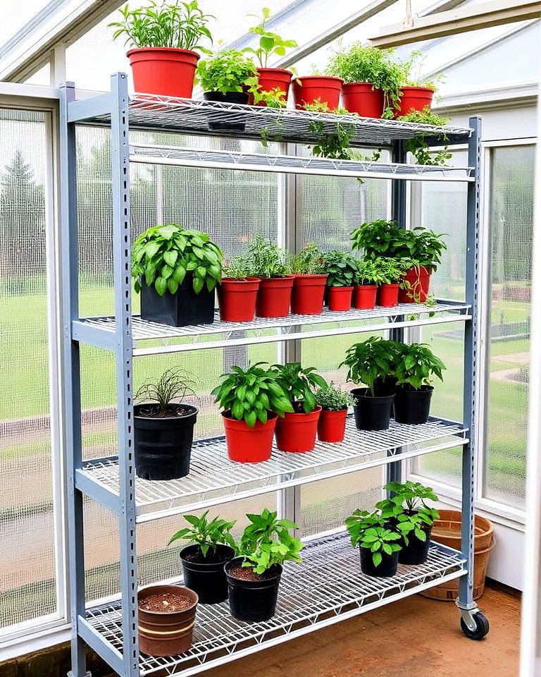adjustable greenhouse shelves for customization - 25 Greenhouse Shelving Ideas