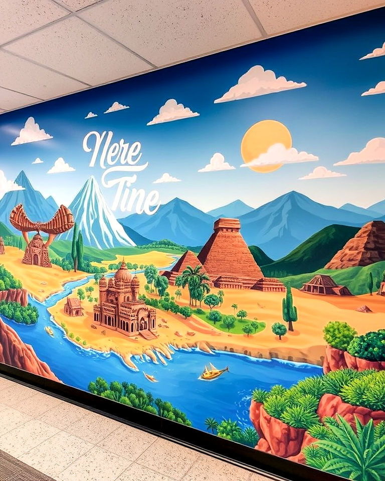 adventure around the world mural - 40 School Mural Ideas
