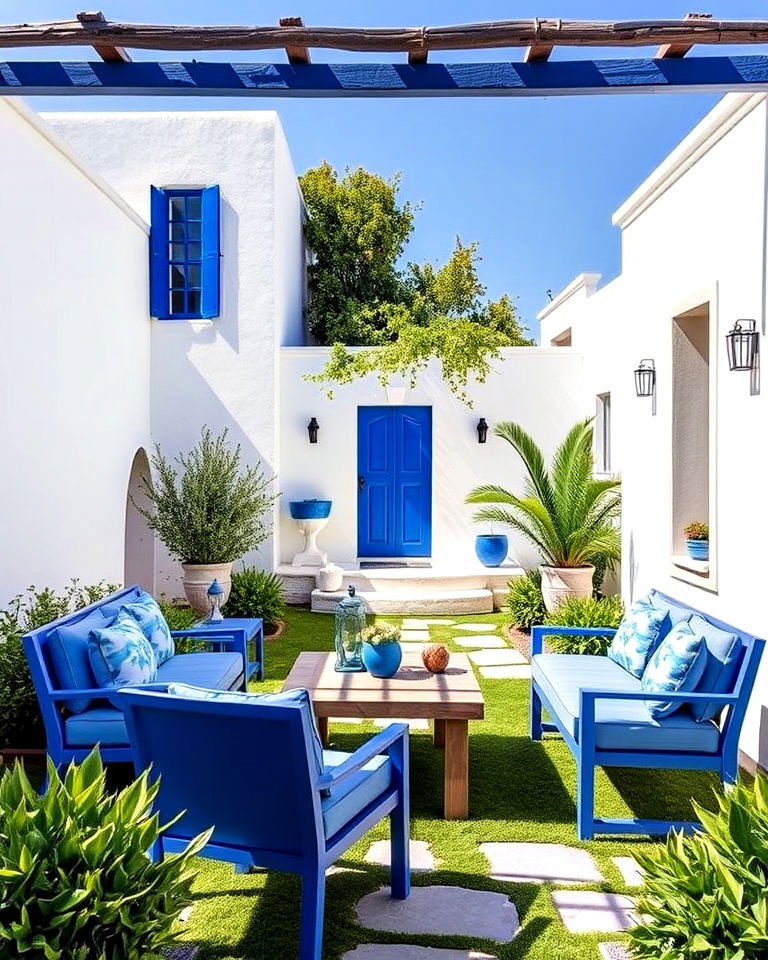 aegean blue accents greek garden - 25 Greek Garden Ideas