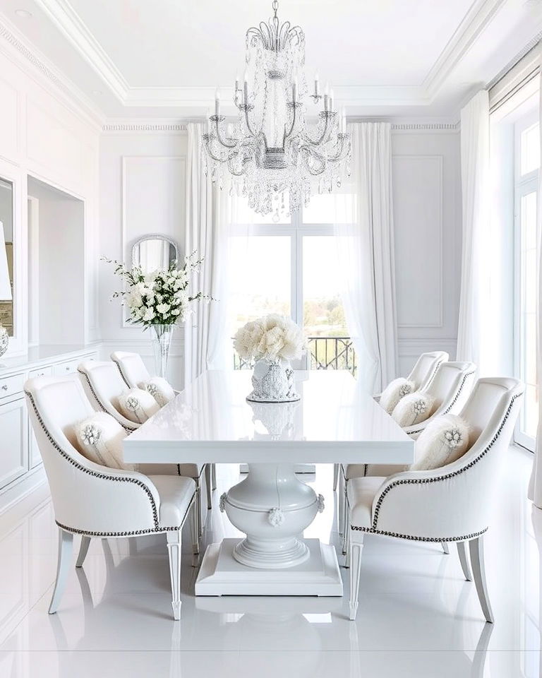 all white opulence dining room - 30 White Dining Room Ideas