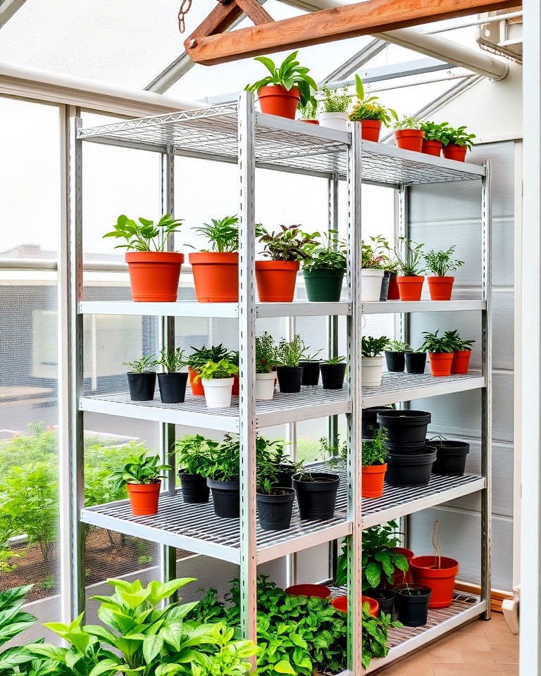 aluminum greenhouse shelves - 25 Greenhouse Shelving Ideas