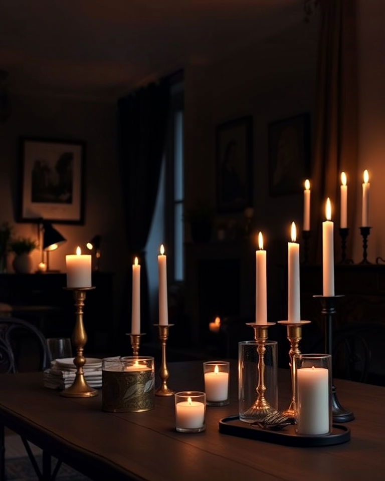 ambient lighting with candles apartment - 15 Dark Academia Apartment Ideas