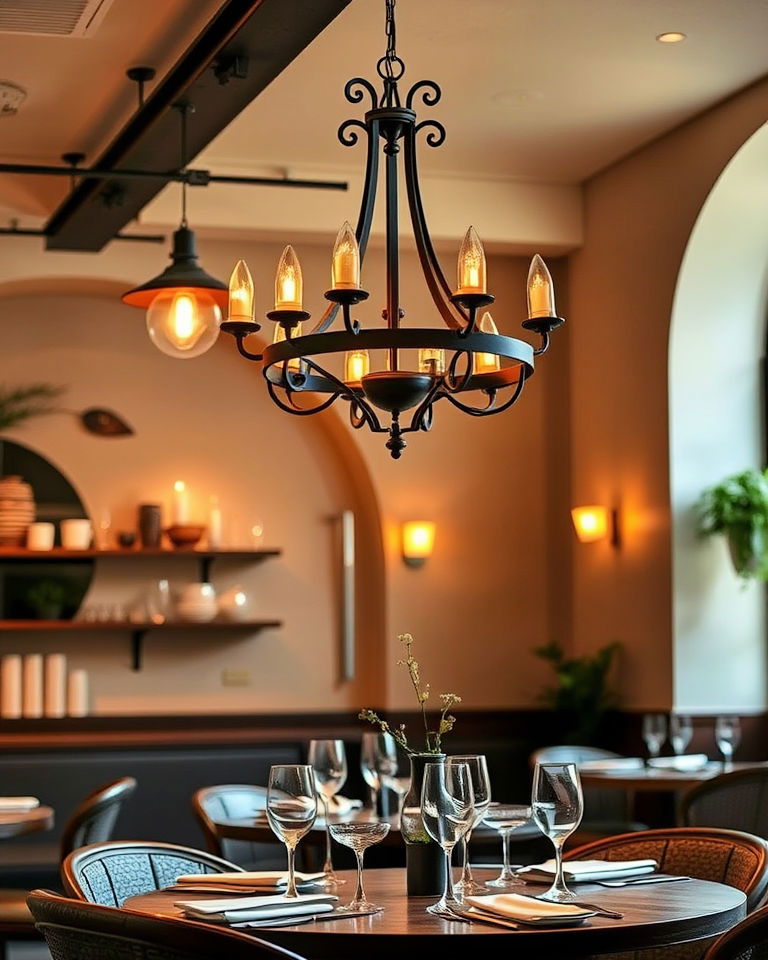 ambient lighting with vintage fixtures - 25 Italian Restaurant Decor Ideas