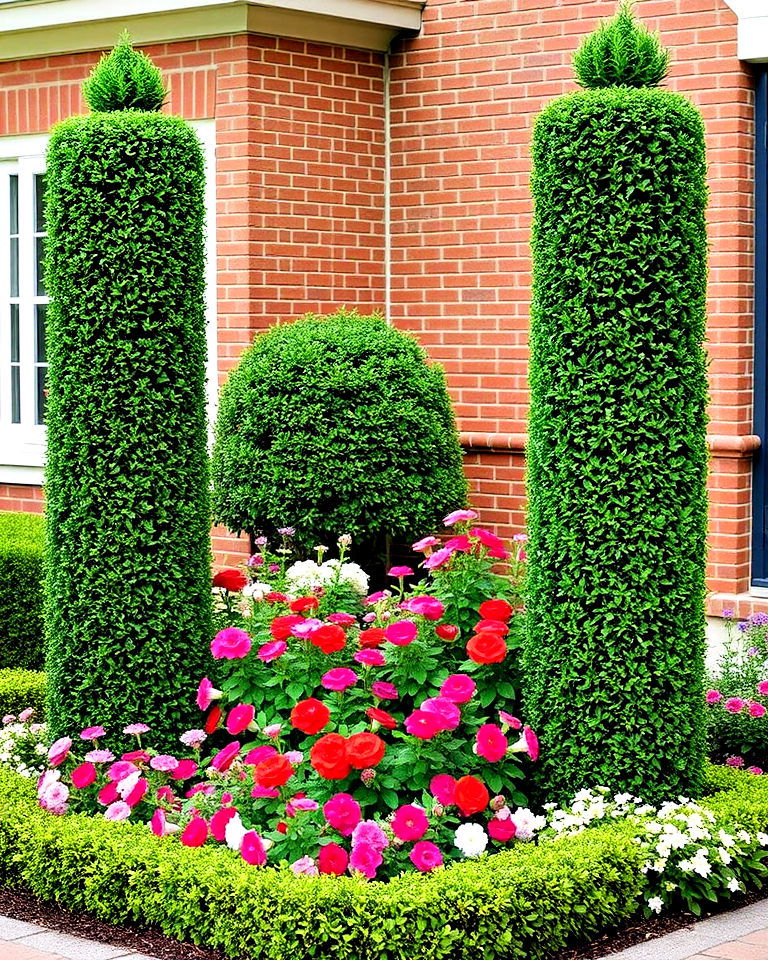 anchor flower beds with boxwood columns - 25 Boxwood Landscaping Ideas