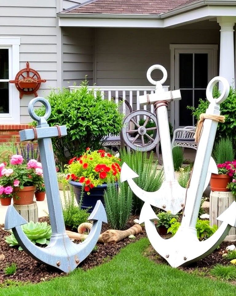 anchor garden decor - 20 Seaside Themed Garden Ideas