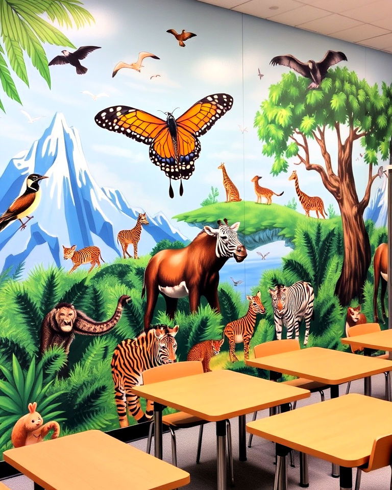 animal kingdom mural for school - 40 School Mural Ideas