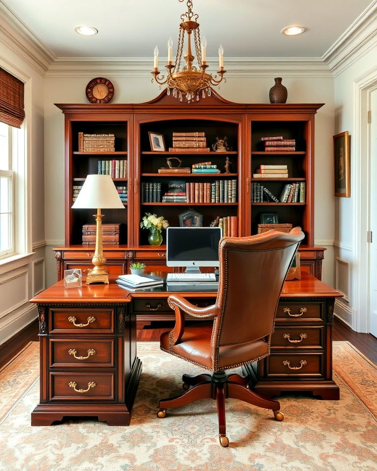 antique desk centerpiece home office - 25 Traditional Home Office Ideas