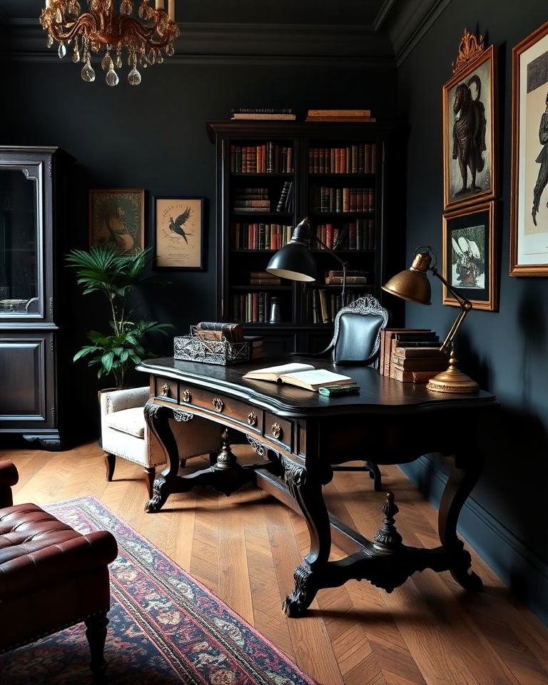 antique desk dark academia apartment - 15 Dark Academia Apartment Ideas