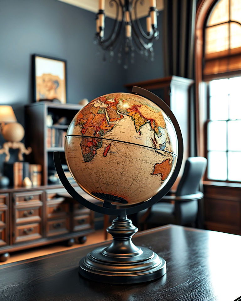antique globe as a focal point - 20 Dark Academia Home Office Ideas