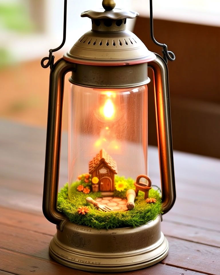 antique lantern fairy garden container - 20 Fairy Garden Container Ideas