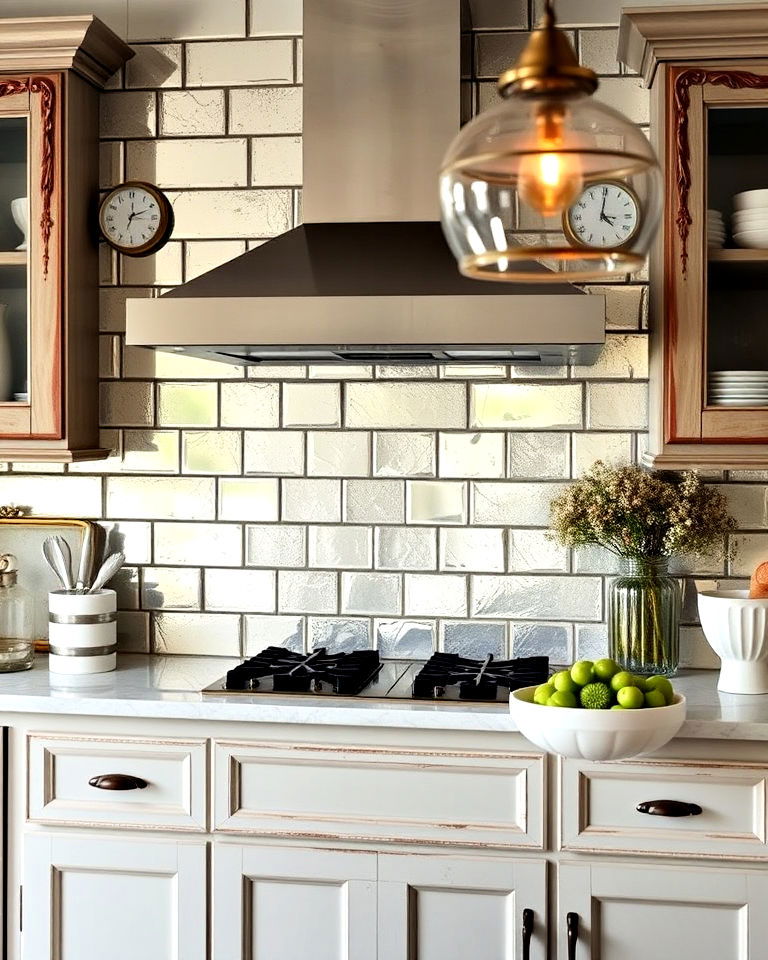 antique mirror backsplash for timeless appeal - 25 Mirrored Backsplash Kitchen Ideas
