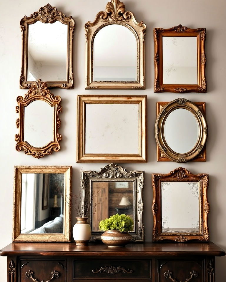 antique mirror collection to a gallery wall - 25 Mirror Gallery Wall Ideas