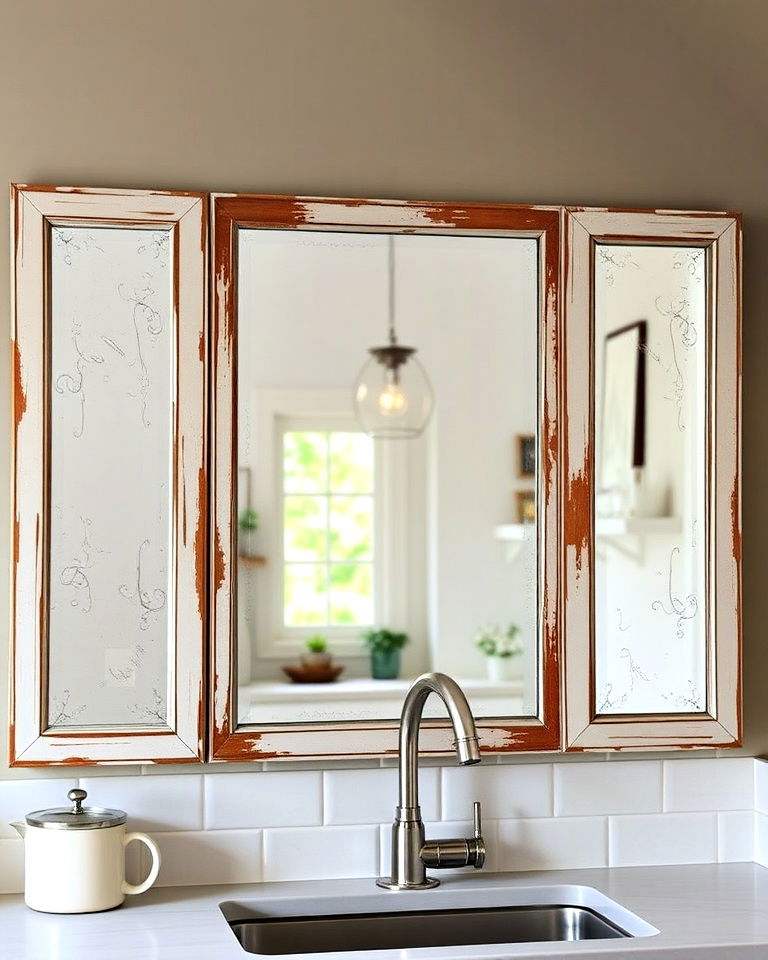 antique mirrors featuring a distressed finish for kitchen - 15 Mirror in Kitchen Ideas