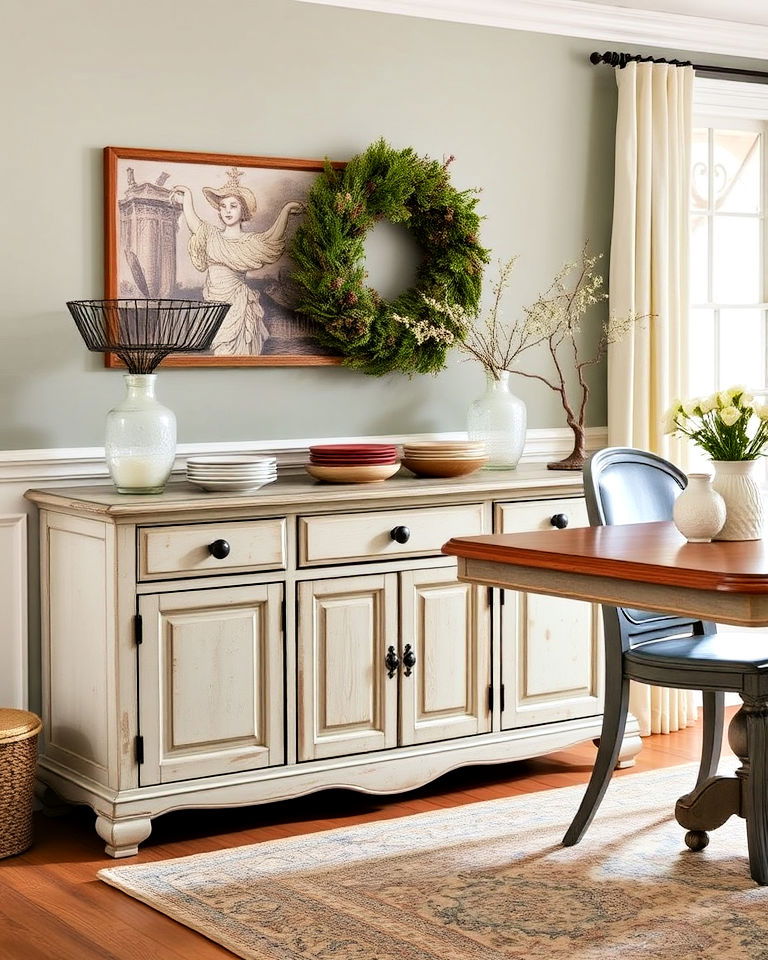 antique sideboard cottagecore dining room - 40 Cottagecore Dining Room Ideas