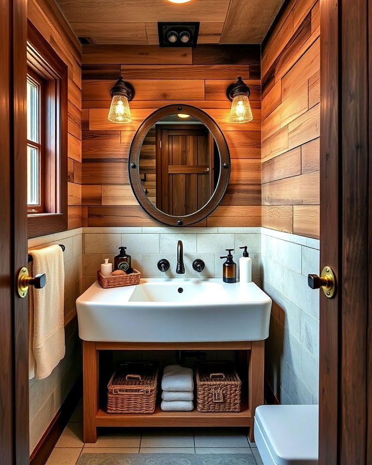 antique style hardware for rustic bathroom - 25 Small Rustic Bathroom Ideas