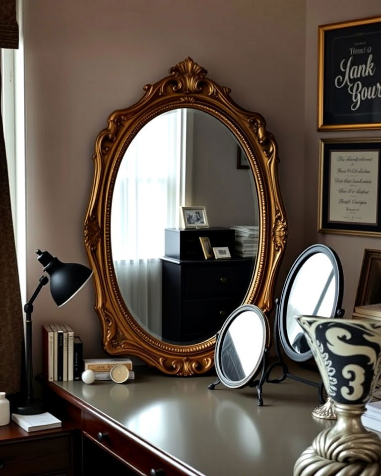 antique style mirror dorm room - 15 Dark Academia Dorm Room Ideas