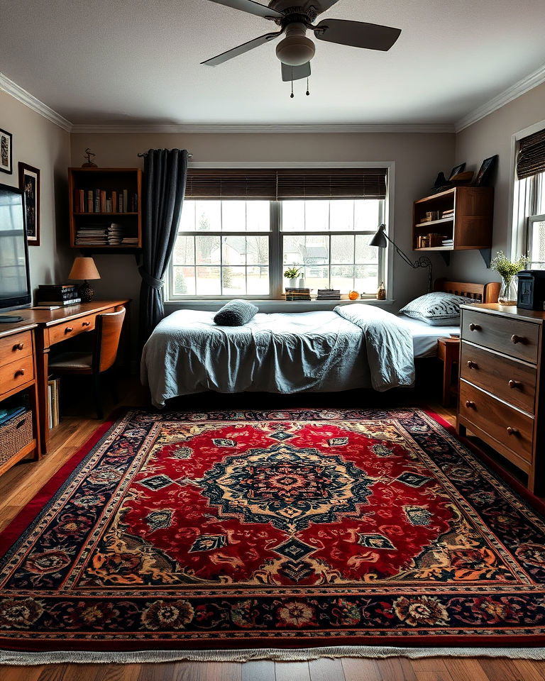 antique style rug dark academia dorm room - 15 Dark Academia Dorm Room Ideas