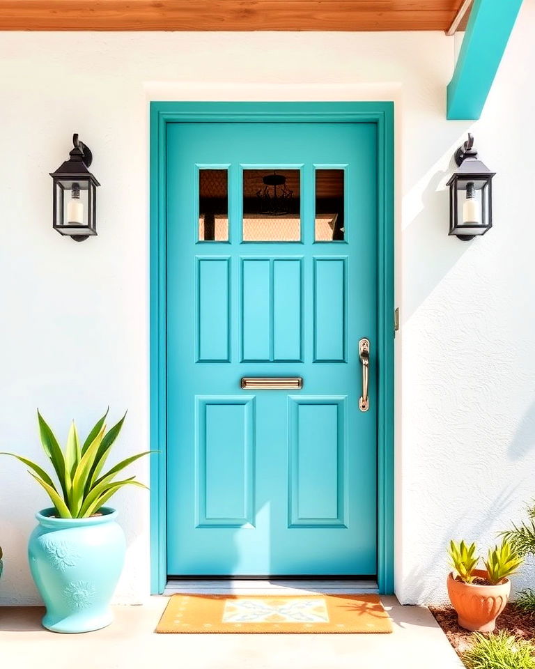 aqua blue front door - 25 Mid Century Front Door Colors