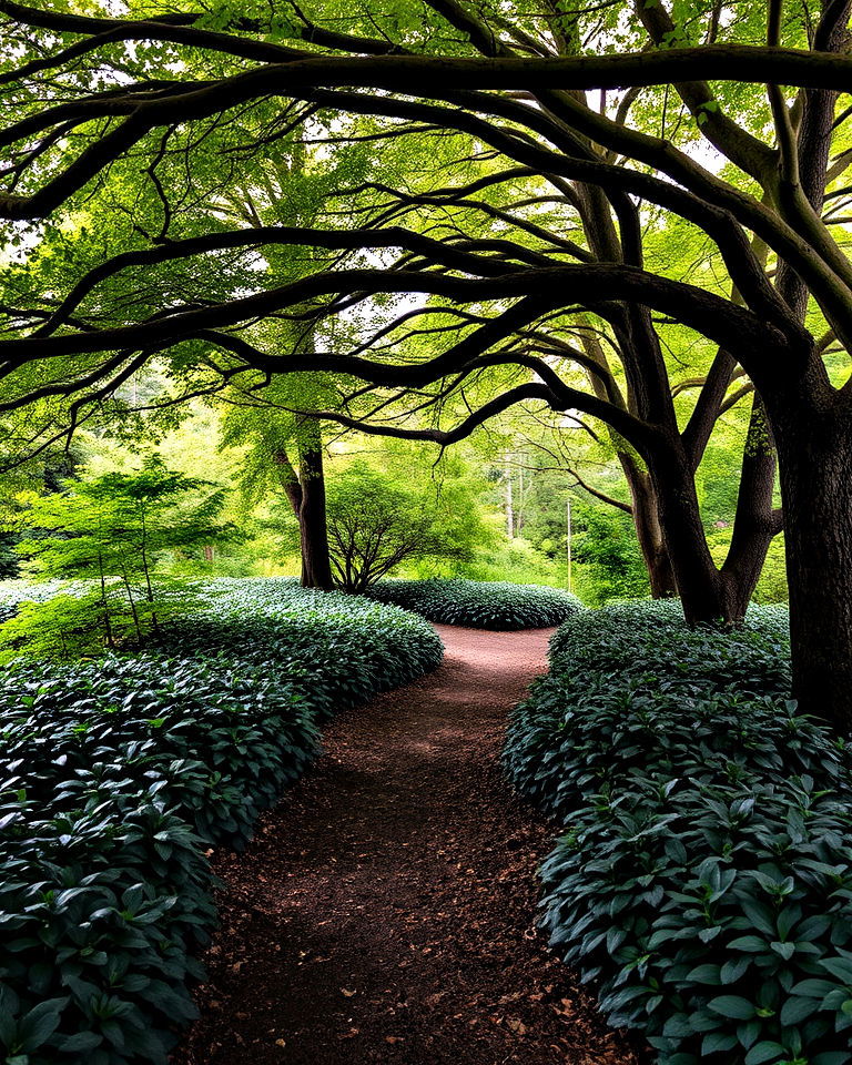 arched canopy path with ground cover - 15 Woodland Garden Path Ideas