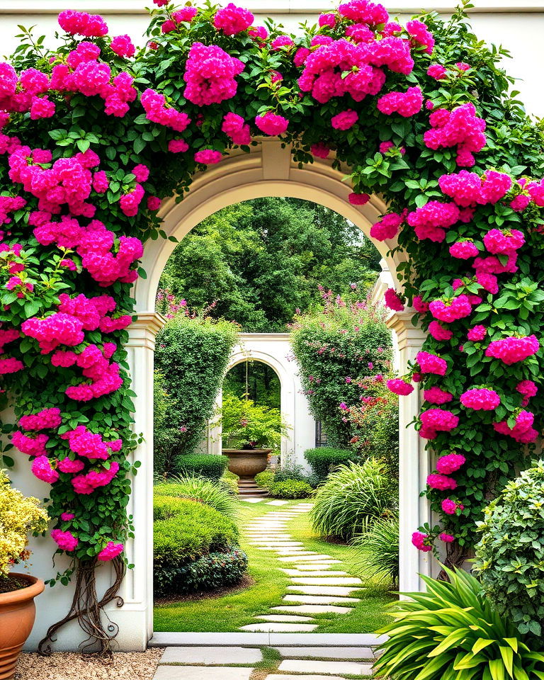 arched entrances with climbing plants - 25 Greek Garden Ideas