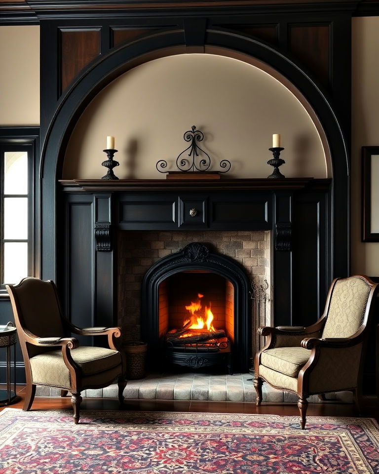 arched fireplace with old world charm - 15 Dark Academia Fireplace Ideas