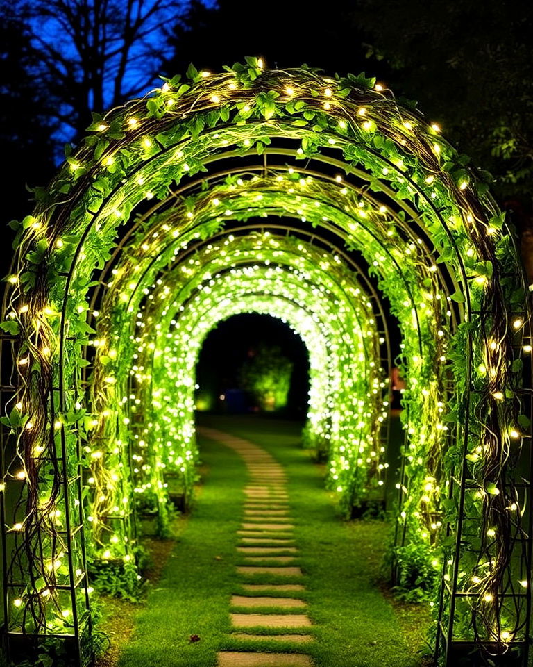 arched tunnel of lights - 25 Garden Arch Ideas