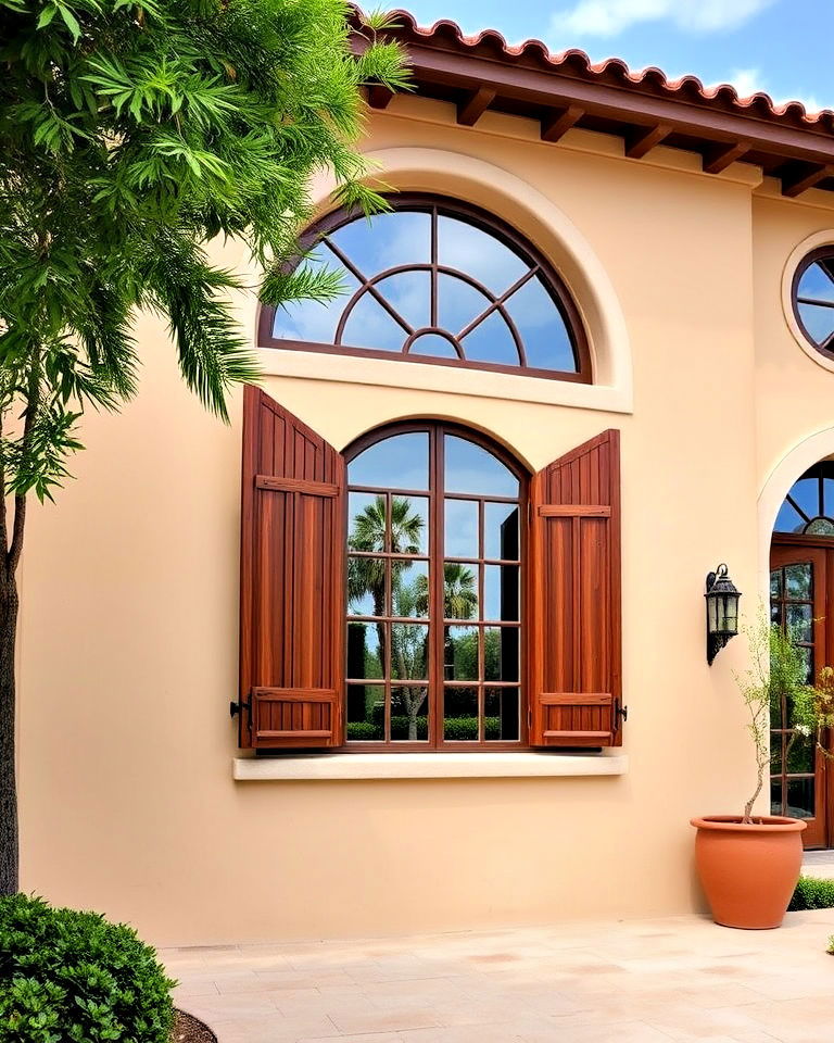 arched windows with shutters - 25 Mediterranean Mansion Ideas