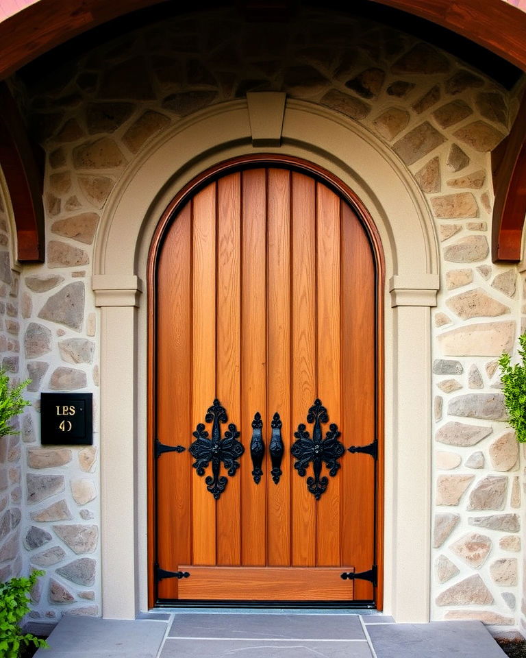 arched wooden front door - 20 Rustic Front Door Ideas