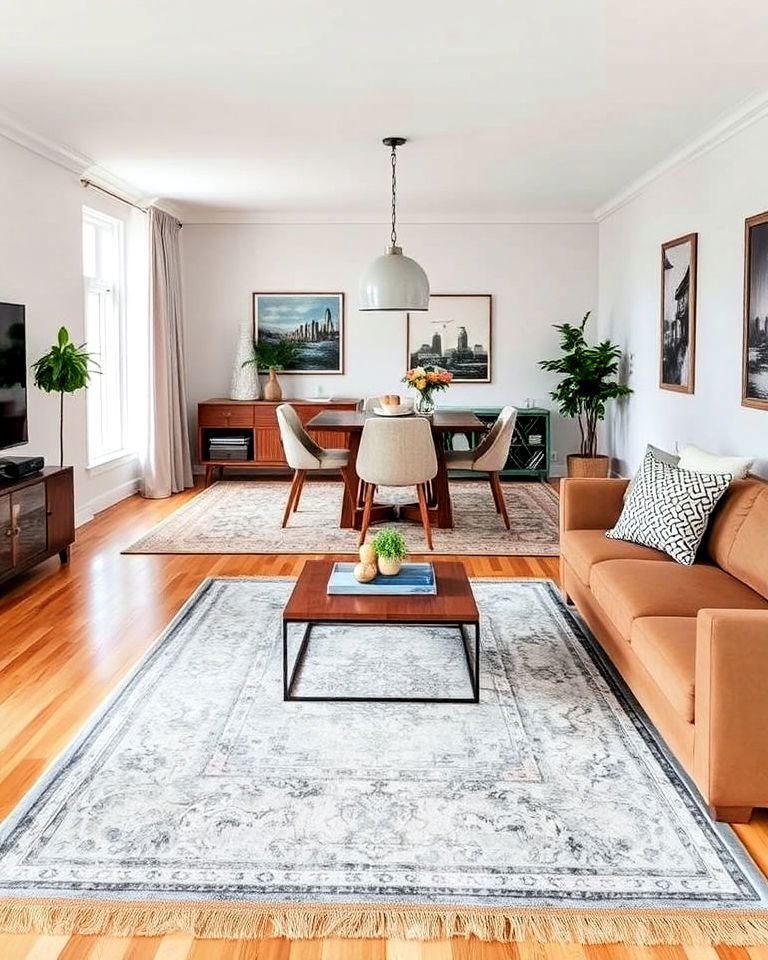 area rugs to define space - 30 Living Room Dining Room Combos