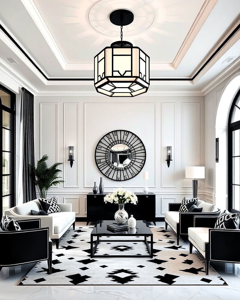art deco inspired lighting for living room - 20 Luxury Black and White Living Room Ideas