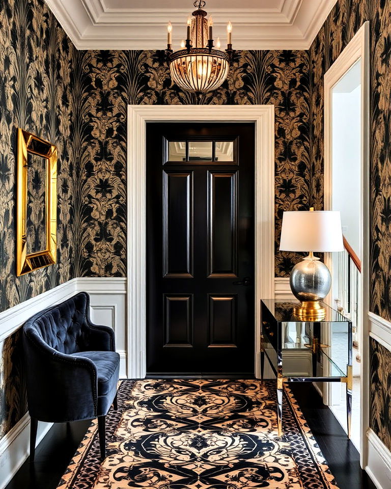 art deco wallpaper brings vintage luxury to your entryway - 30 Entryway Wallpaper Ideas