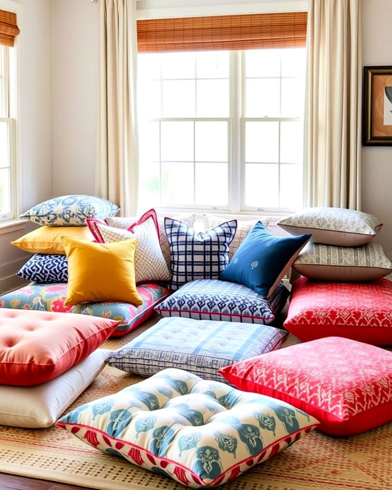 artistic cushion arrangements for floor seating - 30 Floor Seating Ideas