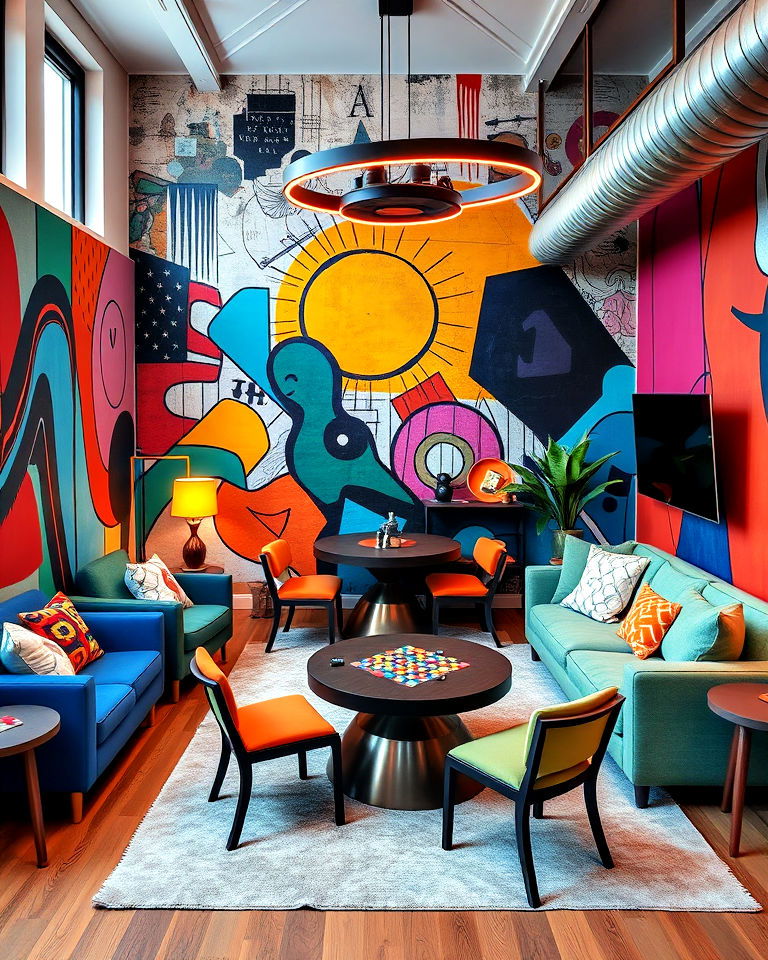 artistic lounge and game room - 20 Loft Game Room Ideas