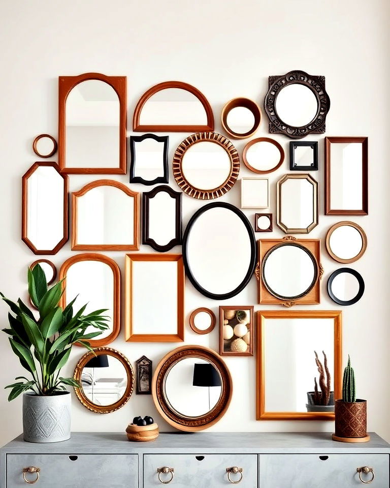 asymmetrical cluster mirror gallery wall - 25 Mirror Gallery Wall Ideas