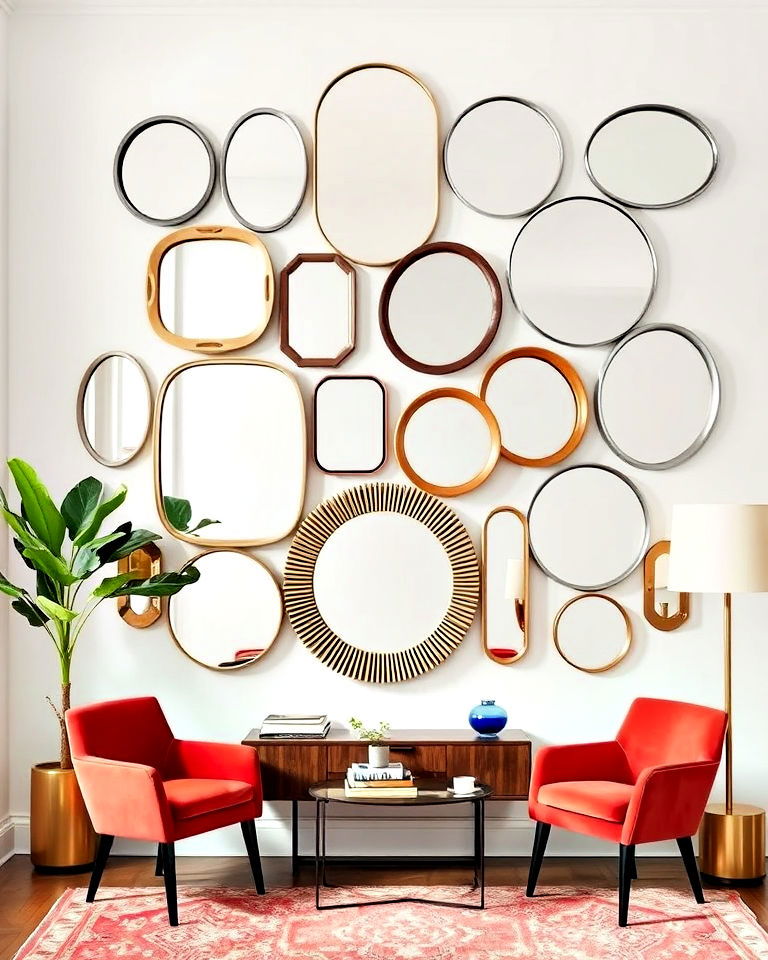 asymmetrical mirrors for abstract appeal - 15 Mirror Collage Wall Ideas